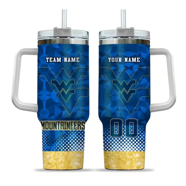 customized west virginia mountaineers geometric prism blue curved tumbler best selling.webp