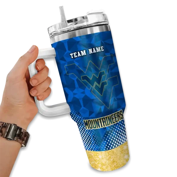 customized west virginia mountaineers geometric prism blue curved tumbler fashion forward.webp