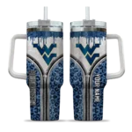 customized west virginia mountaineers leopard zipper blue curved tumbler best selling.webp
