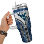 customized west virginia mountaineers leopard zipper blue curved tumbler best selling.webp