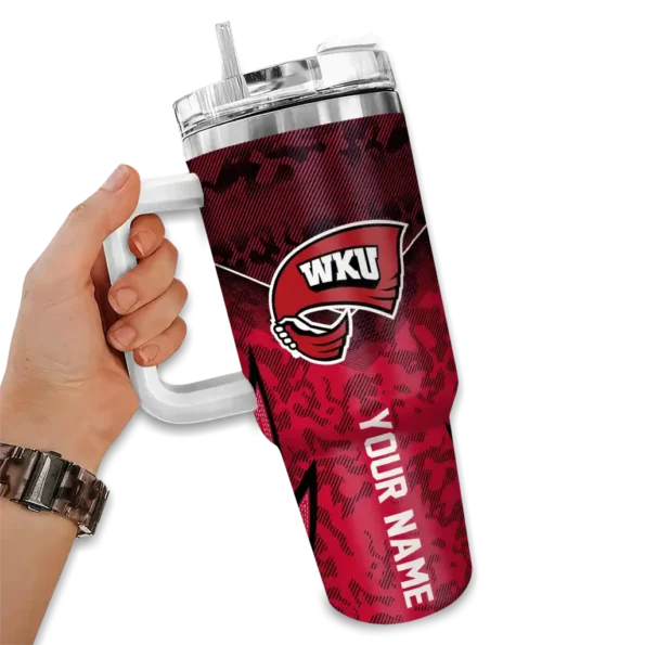 customized western kentucky hilltoppers chevron stripe red curved tumbler fashion forward.webp