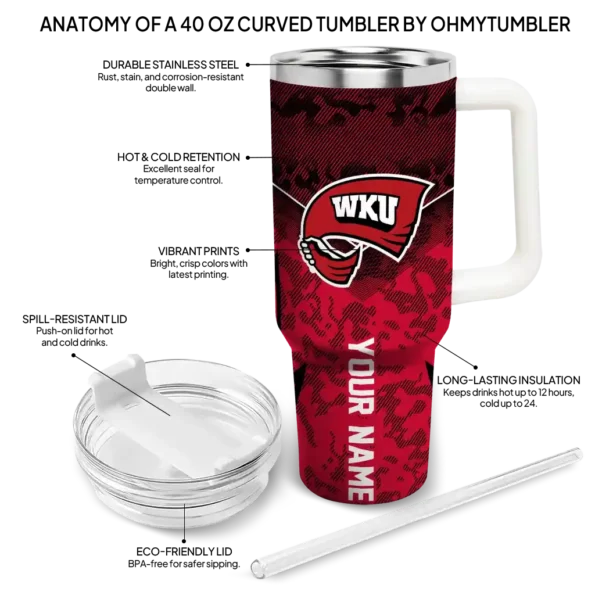 customized western kentucky hilltoppers chevron stripe red curved tumbler new arrival.webp