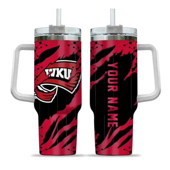 customized western kentucky hilltoppers claw cut red black curved tumbler best selling.webp