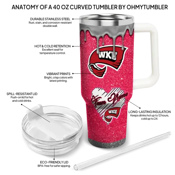 customized western kentucky hilltoppers heart helmet motif red curved tumbler new arrival.webp