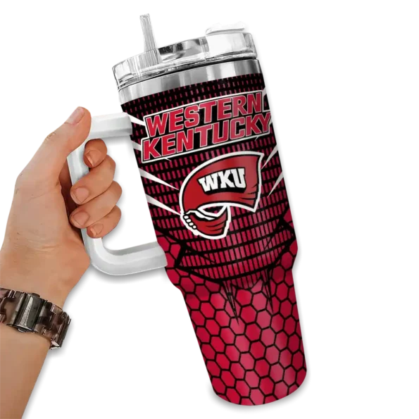customized western kentucky hilltoppers hex texture red curved tumbler fashion forward.webp