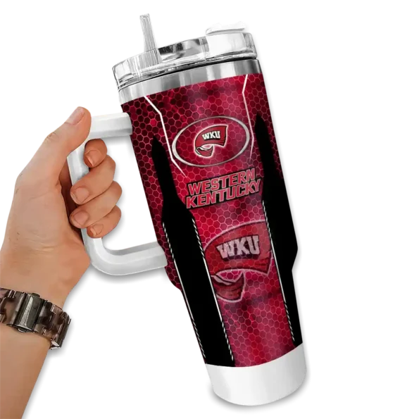 customized western kentucky hilltoppers hexagon armor red curved tumbler fashion forward.webp