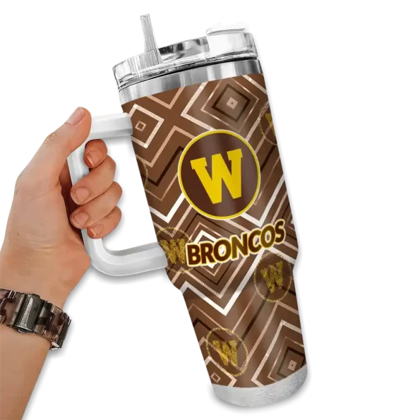 customized western michigan broncos bold diamonds brown curved tumbler fashion forward.webp