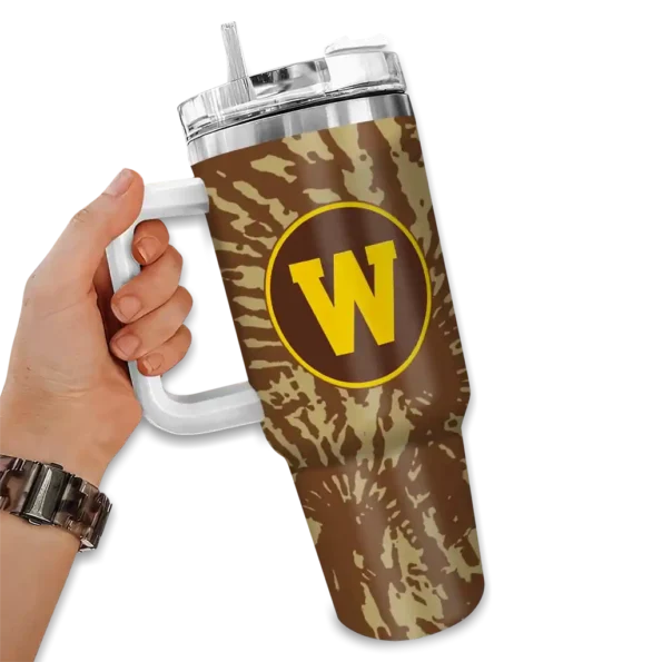 customized western michigan broncos burst swirl brown curved tumbler fashion forward.webp