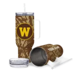 customized western michigan broncos burst swirl brown curved tumbler best selling.webp
