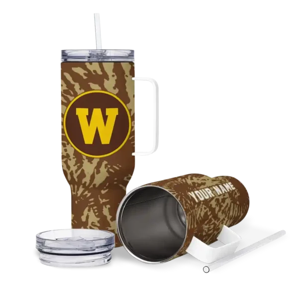 customized western michigan broncos burst swirl brown curved tumbler high quality.webp