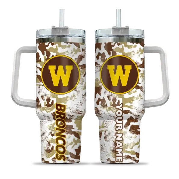 customized western michigan broncos camo mashup brown white curved tumbler best selling.webp