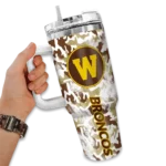 customized western michigan broncos camo mashup brown white curved tumbler best selling.webp