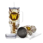 customized western michigan broncos camo mashup brown white curved tumbler best selling.webp