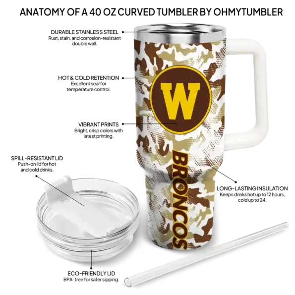 customized western michigan broncos camo mashup brown white curved tumbler new arrival.webp