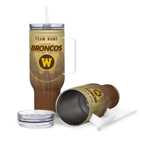 customized western michigan broncos gradient dots brown curved tumbler high quality.webp