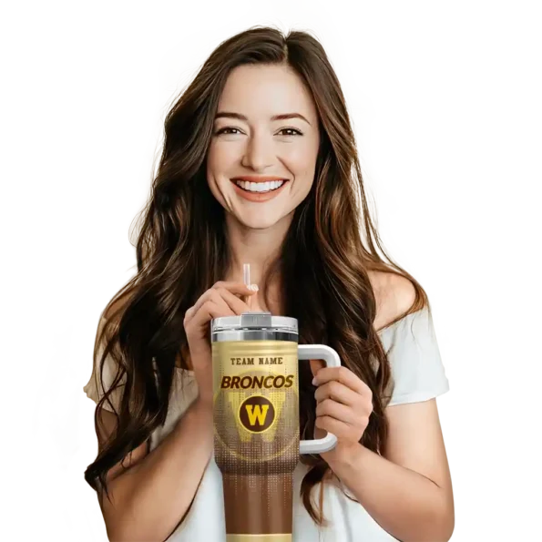 customized western michigan broncos gradient dots brown curved tumbler premium grade.webp