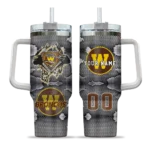 customized western michigan broncos superman shield brown gray curved tumbler best selling.webp
