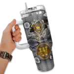 customized western michigan broncos superman shield brown gray curved tumbler best selling.webp