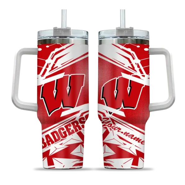 customized wisconsin badgers abstract paths red curved tumbler best selling.webp