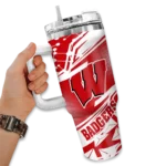 customized wisconsin badgers abstract paths red curved tumbler best selling.webp