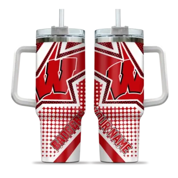 customized wisconsin badgers arrow burst red curved tumbler best selling.webp