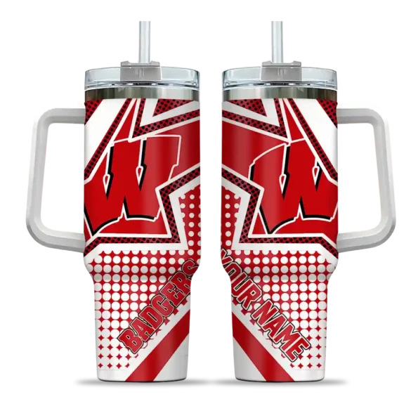 customized wisconsin badgers arrow burst red curved tumbler best selling.webp