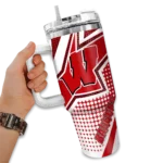 customized wisconsin badgers arrow burst red curved tumbler best selling.webp