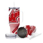 customized wisconsin badgers arrow burst red curved tumbler best selling.webp