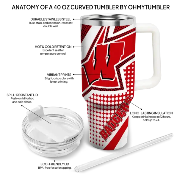 customized wisconsin badgers arrow burst red curved tumbler new arrival.webp