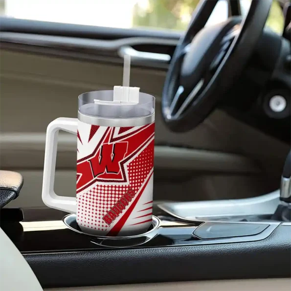 customized wisconsin badgers arrow burst red curved tumbler trendy.webp