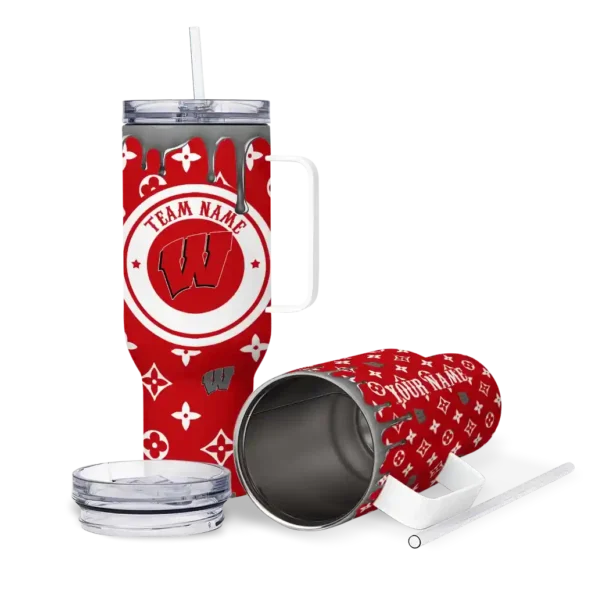 customized wisconsin badgers bullseye drips red curved tumbler high quality.webp