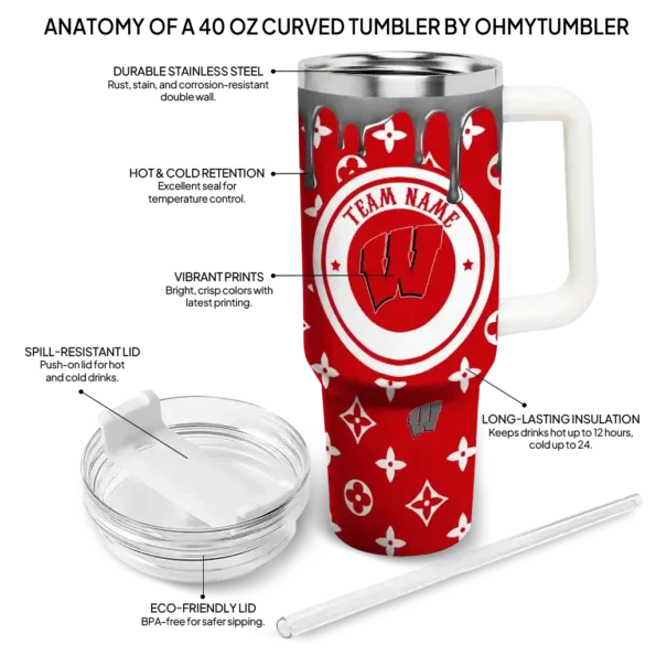 customized wisconsin badgers bullseye drips red curved tumbler new arrival.webp