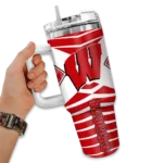 customized wisconsin badgers chevron layers red curved tumbler best selling.webp