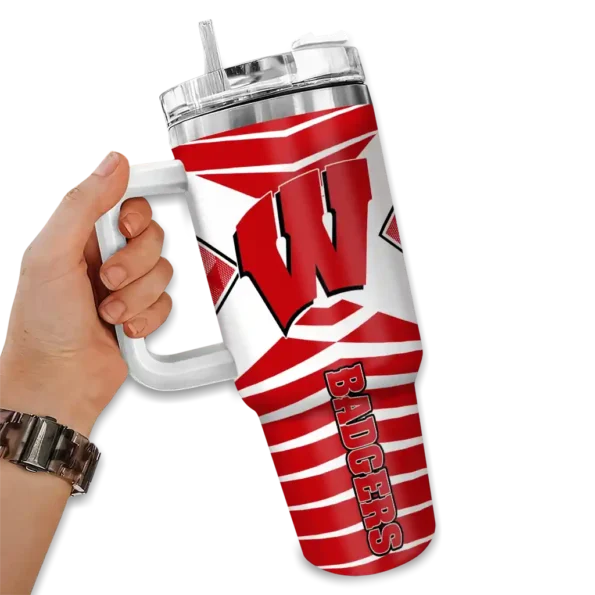 customized wisconsin badgers chevron layers red curved tumbler fashion forward.webp