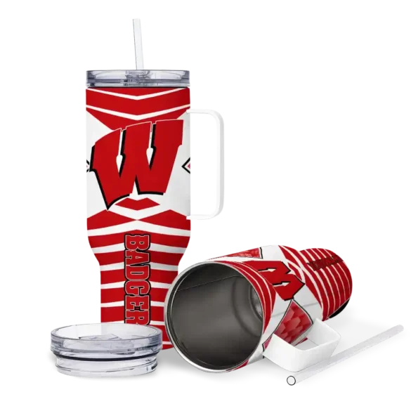 customized wisconsin badgers chevron layers red curved tumbler high quality.webp