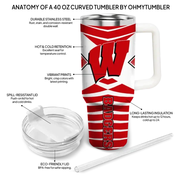 customized wisconsin badgers chevron layers red curved tumbler new arrival.webp