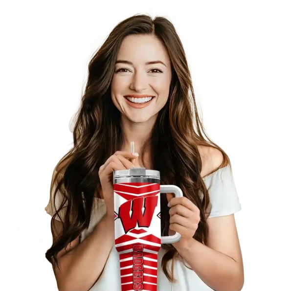 customized wisconsin badgers chevron layers red curved tumbler premium grade.webp