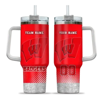 customized wisconsin badgers geometric prism red curved tumbler best selling.webp