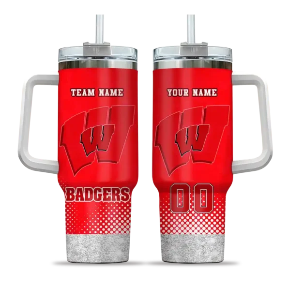 customized wisconsin badgers geometric prism red curved tumbler best selling.webp