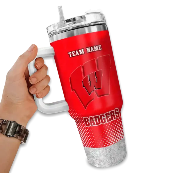 customized wisconsin badgers geometric prism red curved tumbler fashion forward.webp