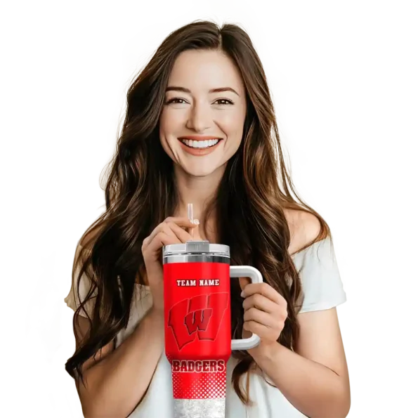 customized wisconsin badgers geometric prism red curved tumbler premium grade.webp