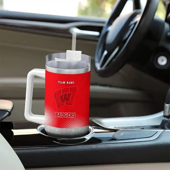 customized wisconsin badgers geometric prism red curved tumbler trendy.webp