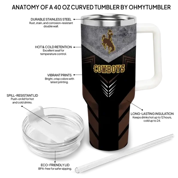 customized wyoming cowboys arrow armor brown black curved tumbler new arrival.webp