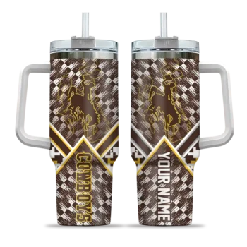 customized wyoming cowboys chevron angle brown curved tumbler best selling.webp