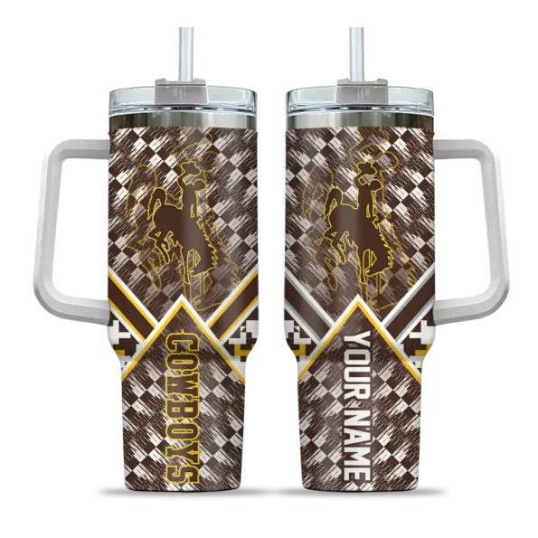 customized wyoming cowboys chevron angle brown curved tumbler best selling.webp