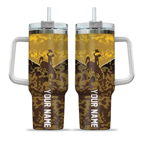 customized wyoming cowboys chevron stripe brown curved tumbler best selling.webp
