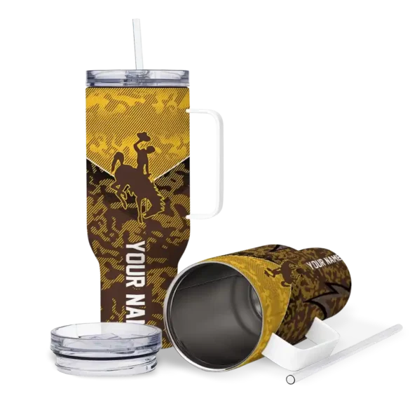 customized wyoming cowboys chevron stripe brown curved tumbler high quality.webp