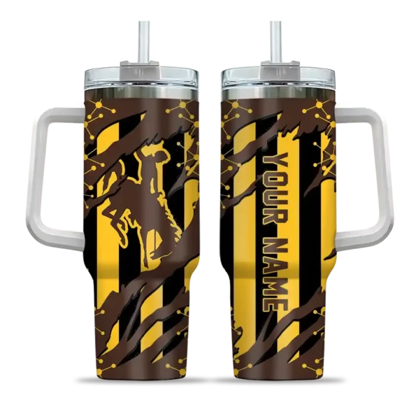 customized wyoming cowboys claw cut brown black curved tumbler best selling.webp