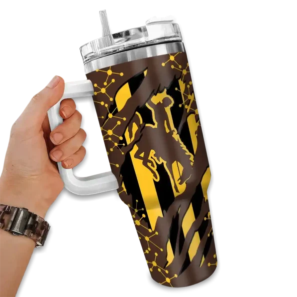 customized wyoming cowboys claw cut brown black curved tumbler fashion forward.webp