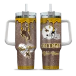 customized wyoming cowboys heart helmet motif brown curved tumbler best selling.webp